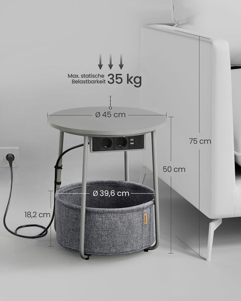 Rootz Side Table with Fabric Basket - Chipboard Steel - Polyester - Storage Solution - 45cm x 50cm - 39.6cm x 18.2cm - 4.4kg