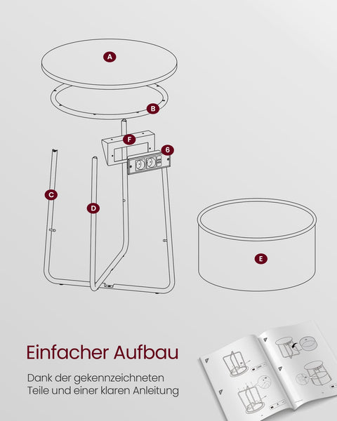 Rootz Side Table with Fabric Basket - Chipboard Steel - Polyester - Storage Solution - 45cm x 50cm - 39.6cm x 18.2cm - 4.4kg