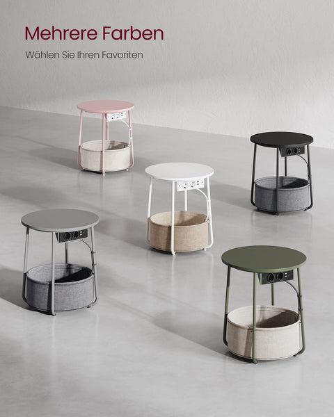 Rootz Side Table with Fabric Basket - Chipboard Steel - Polyester - Storage Solution - 45cm x 50cm - 39.6cm x 18.2cm - 4.4kg