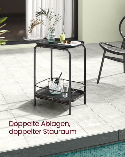 Rootz Modern Ink Black Side Table - 2 Tier - Steel Material - Stylish Design - 30cm x 40cm x 56cm