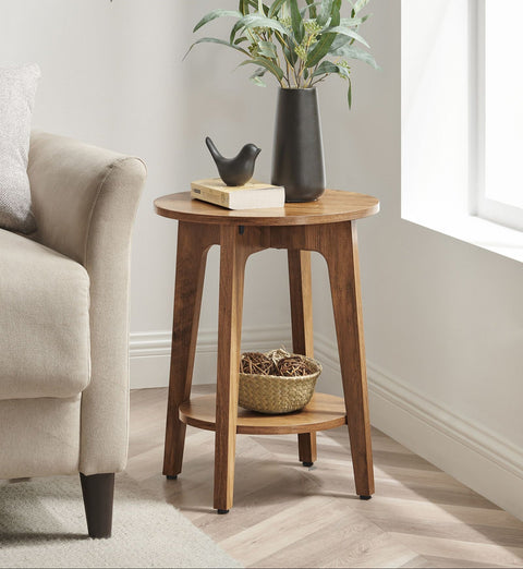 Rootz Side Table with Shelf - Modern Style - Brown Chipboard - Space-Saving - 40 x 50 cm