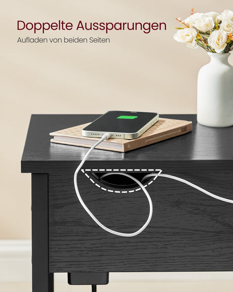 Rootz Side Table with Socket - End Table - Accent Table - Integrated USB Ports - Sturdy Chipboard - 60cm x 31.5cm x 60cm