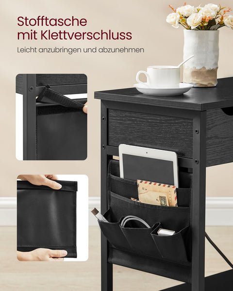 Rootz Side Table with Socket - End Table - Accent Table - Integrated USB Ports - Sturdy Chipboard - 60cm x 31.5cm x 60cm