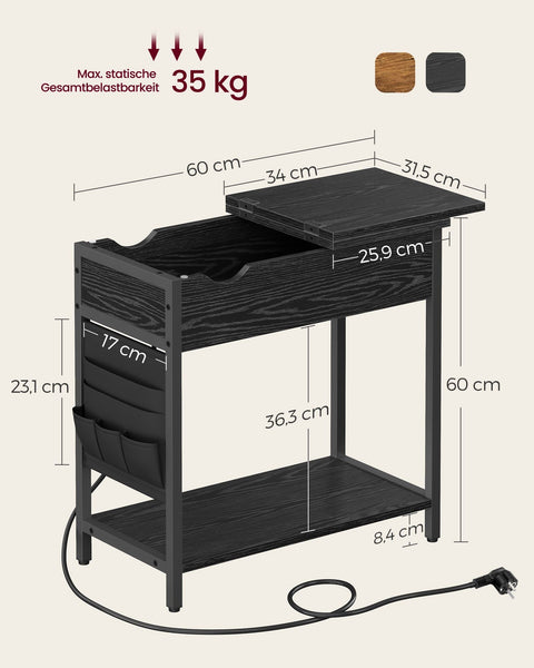 Rootz Black Wood Grain Side Table - Chipboard Steel Fabric Bag - Portable End Table - Lightweight - Easy Assembly - Versatile Use - 60cm x 31.5cm x 60cm
