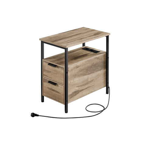 Rootz Side Table - End Table - Bedside Table - Power Strip - Chipboard & Steel - 60cm x 35cm x 61cm