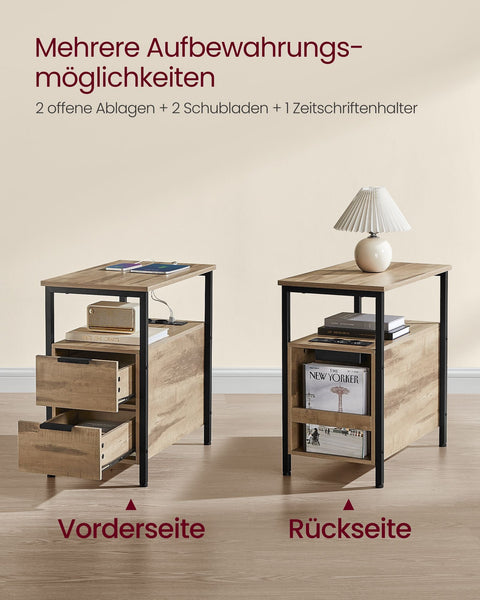 Rootz Side Table - End Table - Bedside Table - Power Strip - Chipboard & Steel - 60cm x 35cm x 61cm