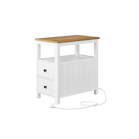 Rootz Narrow Side Table - Accent Table - End Table - Built-in Power Strip - 60cm x 35cm x 60cm - Brown & White