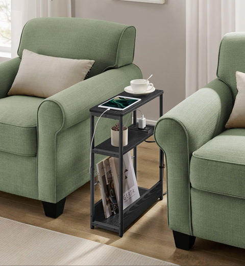 Rootz Side Table with 3 Shelves - Narrow End Table - Accent Table -  Black - 18cm x 45cm x 58cm