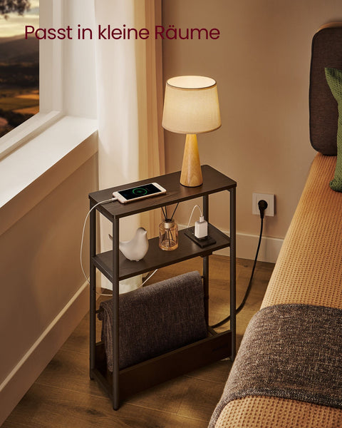 Rootz Side Table with 3 Shelves - Narrow End Table - Accent Table -  Black - 18cm x 45cm x 58cm