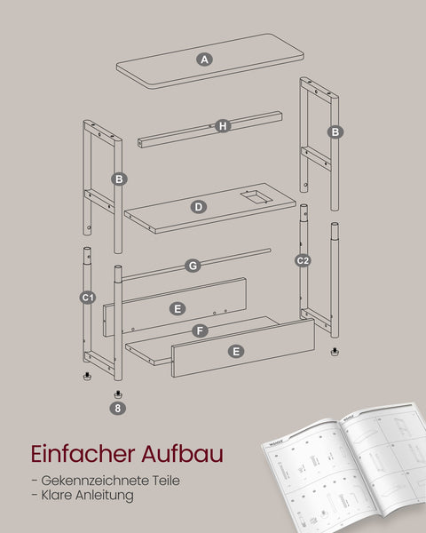 Rootz Side Table with 3 Shelves - Narrow End Table - Accent Table -  Black - 18cm x 45cm x 58cm