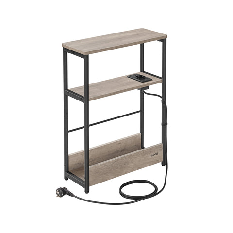 Rootz Bedside Table with Socket - Nightstand - End Table - Chipboard and Steel - Greige Mottled-Ink Black - 18cm x 45cm x 58cm - 4.4kg - 100kg Load Capacity