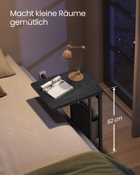 Rootz C-Shaped Side Table with Sockets -  Black Accent Table - End Table - AC Sockets - 30x40x62cm