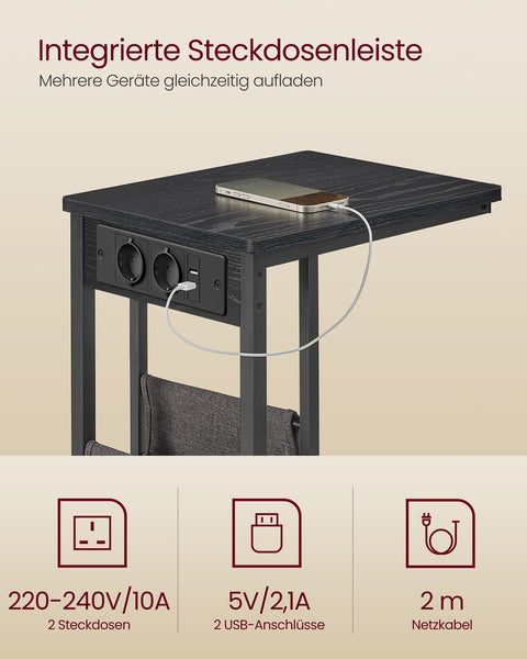 Rootz Ebony Black Side Table - End Table - Bedside Table - Chipboard - Steel Frame - 30cm x 40cm x 62cm