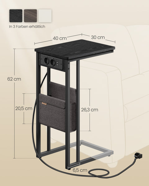 Rootz Ebony Black Side Table - End Table - Bedside Table - Chipboard - Steel Frame - 30cm x 40cm x 62cm