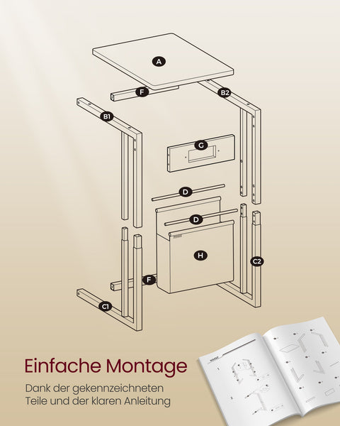 Rootz Ebony Black Side Table - End Table - Bedside Table - Chipboard - Steel Frame - 30cm x 40cm x 62cm