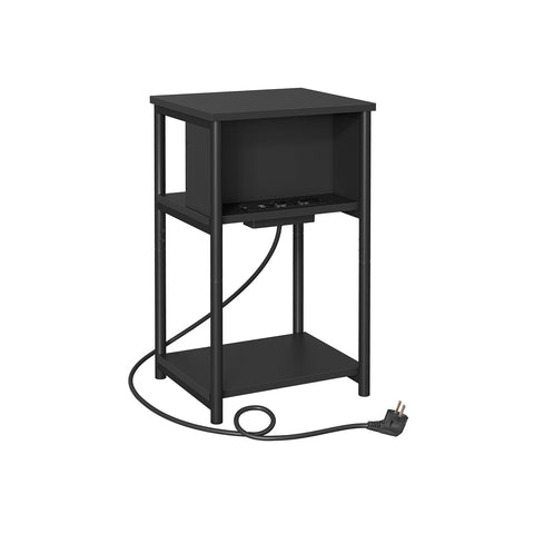 Rootz Supplement Side Table - Accent Table - End Table - USB+AC Connections - Black Chipboard & Steel - 30x34x58cm