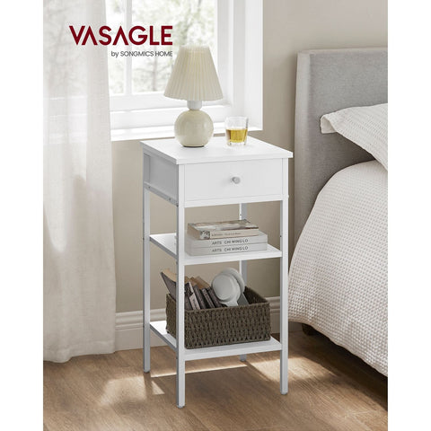 Rootz White Side Table - End Table - Nightstand - Chipboard and Steel - 35cm x 35cm x 70cm - Lightweight - Sturdy - Easy Assembly