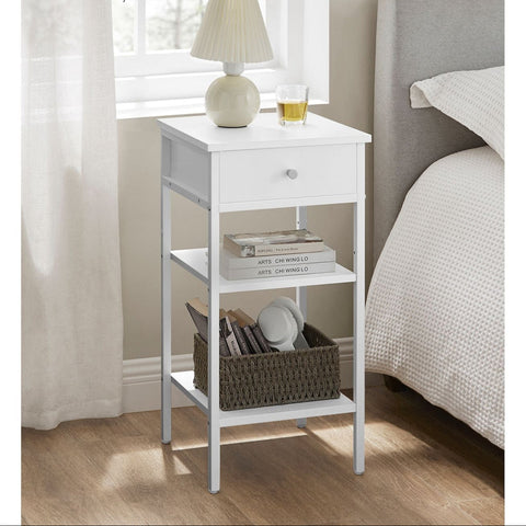 Rootz Side Table with Drawer - End Table - Nightstand - White Chipboard - 35x35x70cm