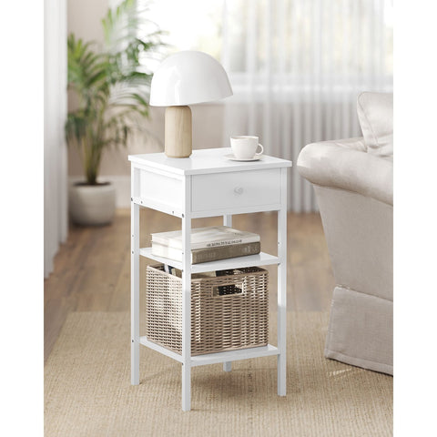 Rootz Side Table with Drawer - End Table - Nightstand - White Chipboard - 35x35x70cm