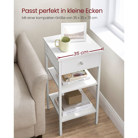 Rootz White Side Table - End Table - Nightstand - Chipboard and Steel - 35cm x 35cm x 70cm - Lightweight - Sturdy - Easy Assembly