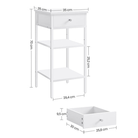 Rootz White Side Table - End Table - Nightstand - Chipboard and Steel - 35cm x 35cm x 70cm - Lightweight - Sturdy - Easy Assembly
