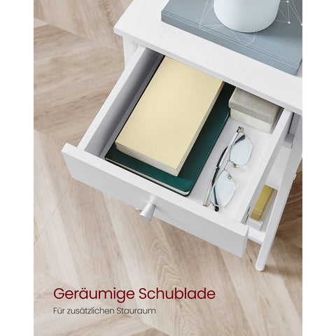 Rootz Side Table with Drawer - End Table - Nightstand - White Chipboard - 35x35x70cm