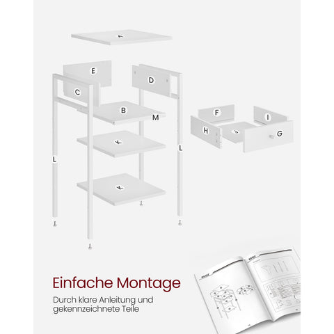 Rootz White Side Table - End Table - Nightstand - Chipboard and Steel - 35cm x 35cm x 70cm - Lightweight - Sturdy - Easy Assembly