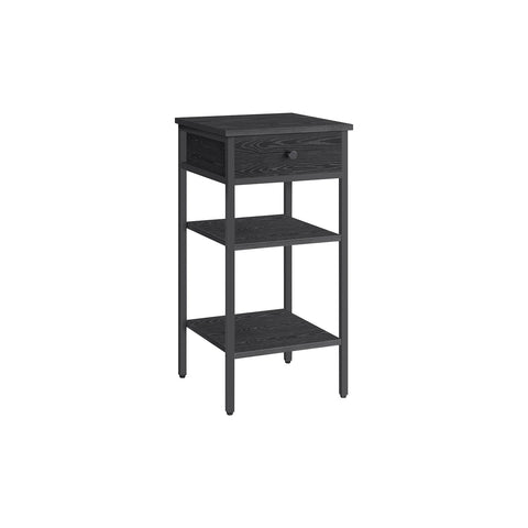 Rootz Side Table - Bedside Table - Nightstand - Chipboard Steel - 35cm x 35cm x 70cm - Ebony Black-Ink Black - 20kg Capacity