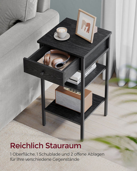 Rootz Bedside Table - Nightstand - Bedroom Cabinet - Ample Storage - 35 x 35 x 70 cm -  Black - Chipboard & Steel