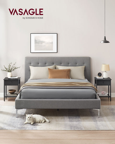 Rootz Set of 2 Ebony Black Bedside Tables - Nightstands - Chipboard and Steel Construction - 40cm x 40cm x 55cm - Max. 40kg Load Capacity - Drawer and Shelf Storage - Easy Assembly