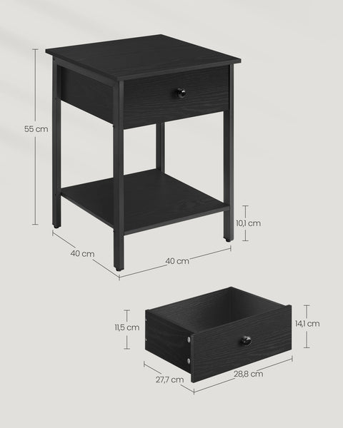 Rootz Set of 2 Bedside Chests - Nightstands - Bedroom Storage - Black - 40x40x55cm