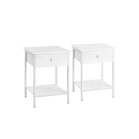 Rootz Set of 2 Matte White Bedside Tables - Nightstands - Chipboard and Steel Construction - 40cm x 40cm x 55cm - 20kg Surface Capacity - 10kg Drawer Capacity - 10kg Shelf Capacity - 40kg Total Capacity