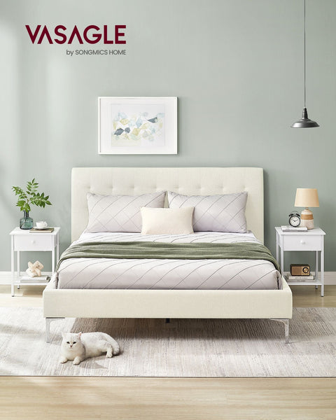 Rootz Set of 2 Matte White Bedside Tables - Nightstands - Chipboard and Steel Construction - 40cm x 40cm x 55cm - 20kg Surface Capacity - 10kg Drawer Capacity - 10kg Shelf Capacity - 40kg Total Capacity