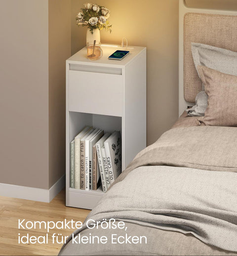 Rootz White Bedside Table - Nightstand - Side Table - Durable & Space Saving - 30cm x 25cm x 59.5cm
