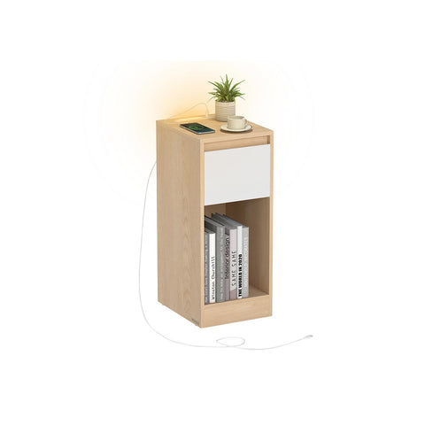 Rootz Bedside Table - Nightstand - Bedroom Storage - Sturdy MDF & Chipboard - Compact Design - Brown 30 x 25 x 59.5 cm