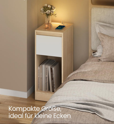 Rootz Bedside Table - Nightstand - Bedroom Storage - Sturdy MDF & Chipboard - Compact Design - Brown 30 x 25 x 59.5 cm