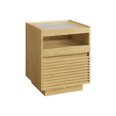 Rootz Bedside Table with LED Lighting - Nightstand - Pull-Out Shelf - Brown - 40cm x 45cm x 55cm