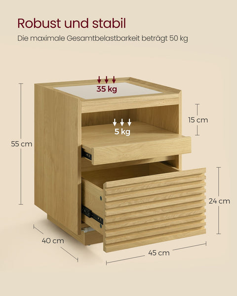 Rootz Bedside Table with LED Lighting - Nightstand - Pull-Out Shelf - Brown - 40cm x 45cm x 55cm