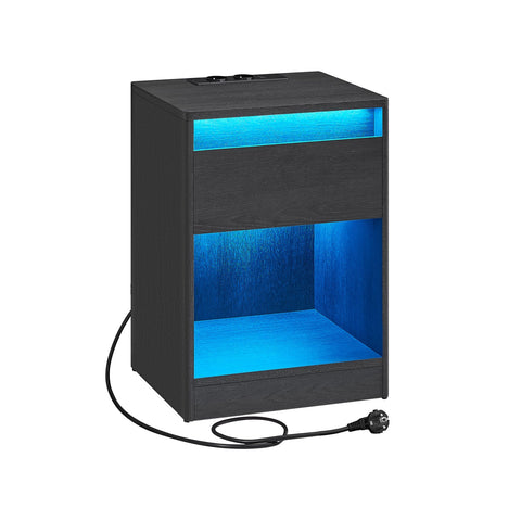 Rootz Bedside Table with LED Lighting - Nightstand - Bedside Cabinet - Modern Design - 35cm x 40cm x 55cm - Black