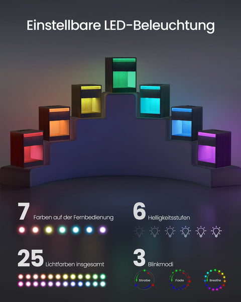 Rootz Bedside Table with LED Lighting - Nightstand - Bedside Cabinet - Modern Design - 35cm x 40cm x 55cm - Black