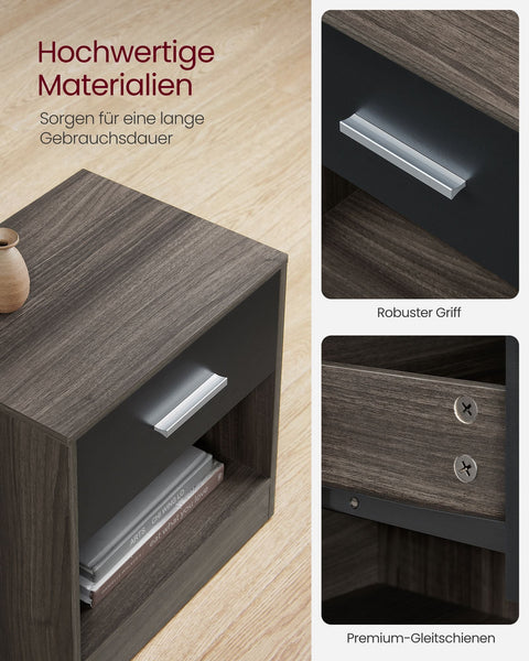 Rootz Side Table with Drawer - Nightstand - Bedside Table - Max Load 75kg - 28cm x 39cm x 41cm - Chestnut Brown-Ink Black