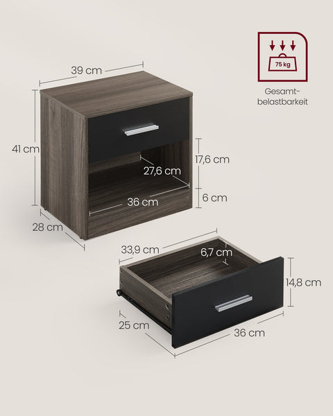 Rootz Chipboard Side Table - Maroon Ink Black - Bedside Table - Nightstand - Sturdy Construction - Easy Assembly - 28cm x 39cm x 41cm