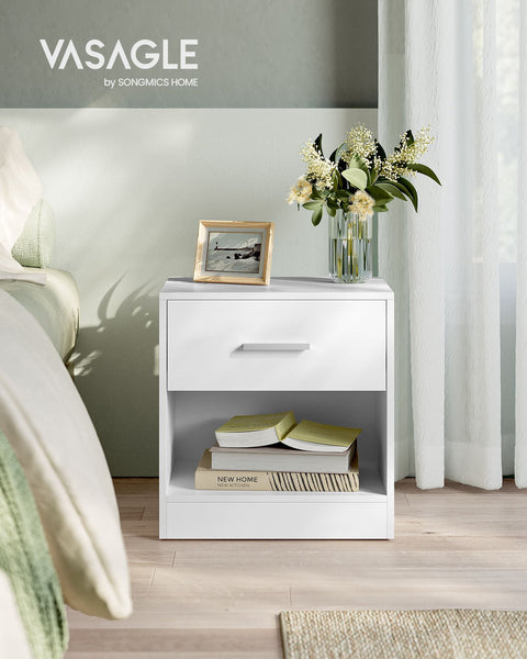 Rootz Chipboard Side Table - Classic White Nightstand - Bedside Table - Sturdy Construction - Ample Storage - Easy Assembly - 28cm x 39cm x 41cm
