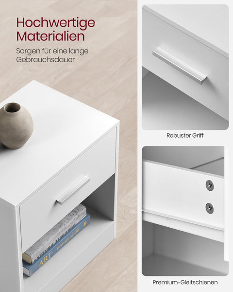 Rootz Chipboard Side Table - Classic White Nightstand - Bedside Table - Sturdy Construction - Ample Storage - Easy Assembly - 28cm x 39cm x 41cm