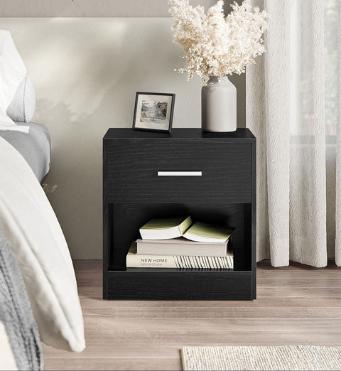 Rootz Black Nightstand - Bedside Table - Side Table - Extra Storage - 28cm x 39cm x 41cm
