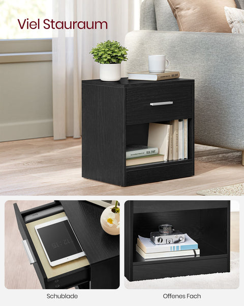 Rootz Black Nightstand - Bedside Table - Side Table - Extra Storage - 28cm x 39cm x 41cm
