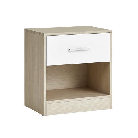 Rootz Chipboard Side Table - Natural Beige Classic White - Bedside Table - Nightstand - Sturdy Construction - Ample Storage - Easy Assembly - 28cm x 39cm x 41cm
