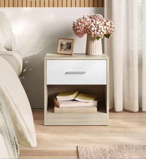 Rootz Bedside Table with Drawer - Nightstand - Side Table - Space Saving - 28 x 39 x 41cm