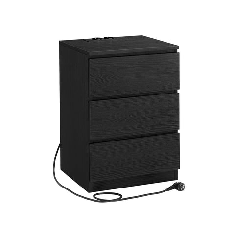 Rootz Side Table - Nightstand - Bedside Table - Modern Black - 3 Drawers - Wooden Chipboard - 35 x 40 x 59 cm