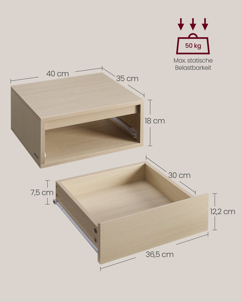 Rootz Natural Beige Floating Drawer - Wall Shelf - Floating Shelf - Wood Chipboard - Medium Density Fibreboard - 35cm x 40cm x 18cm